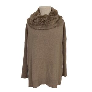 PURE COLLECTION Cowl Neck Faux Fur Trim Cashmere Sweater Women's Size S *flawed*